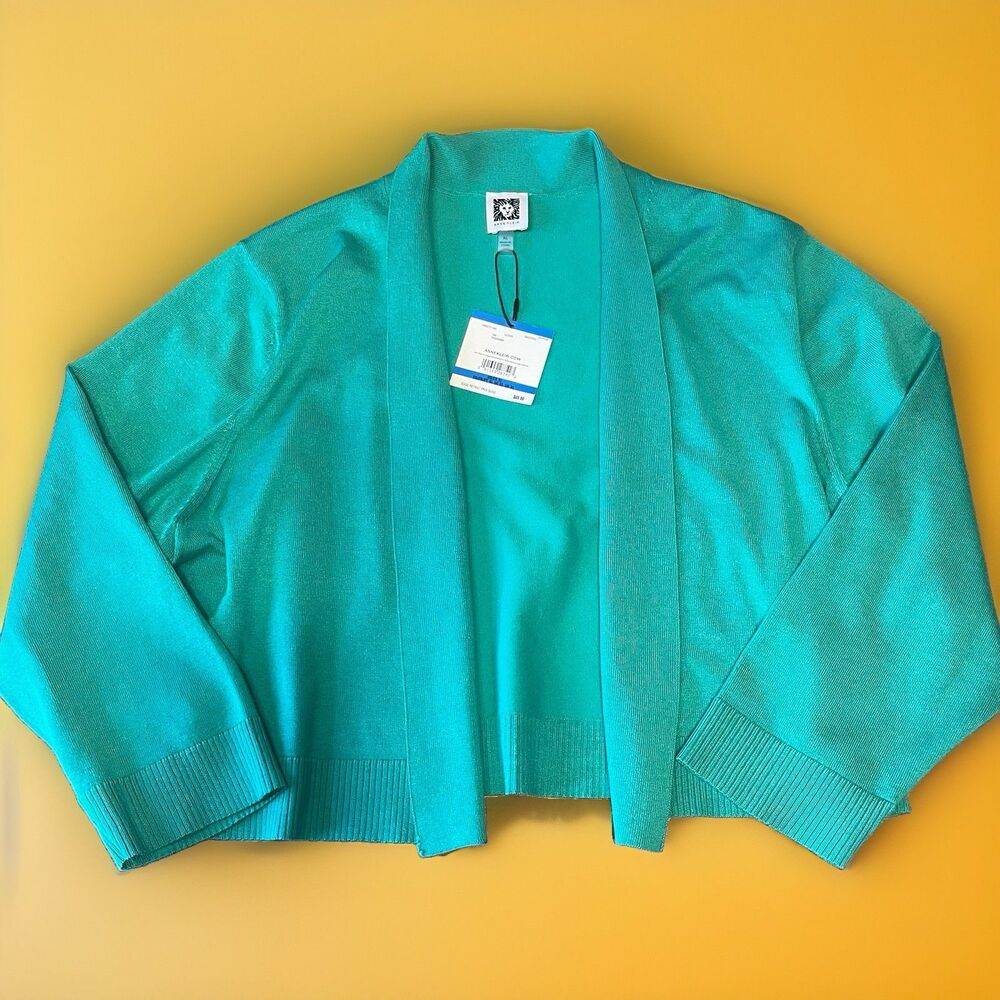 NWT Anne Klein Clover Green Open Front Knit Cardigan Sweater XL Cropped